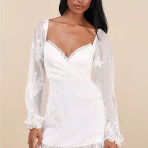Lulu's White Floral Lace Long Sleeve Dress
